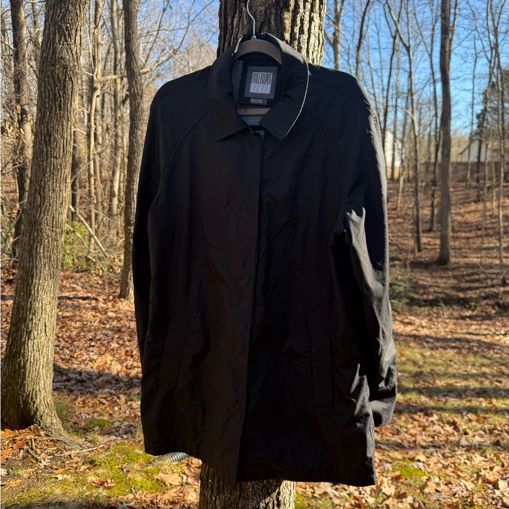 Vintage 90s Bill Blass Men's Black Raincoat Trench